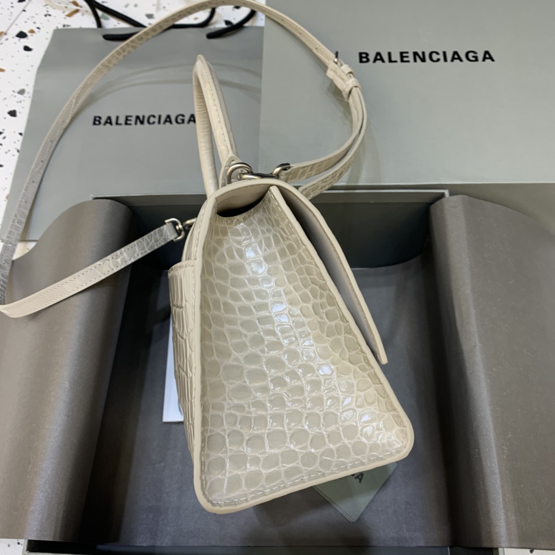 Balenciaga Hourglass Small Handbag Crocodile Embossed Shoulder Bag Light Gray